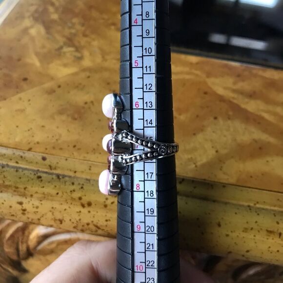 Natural Pink Opal Ruby Garnet Sterling Silver Cocktail Ring Size 7 - Picture 6 of 9